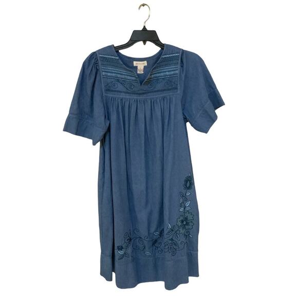 Vintage Bechamel House Chambray Dress Women's Size Small Floral Embroidered - Picture 1 of 11